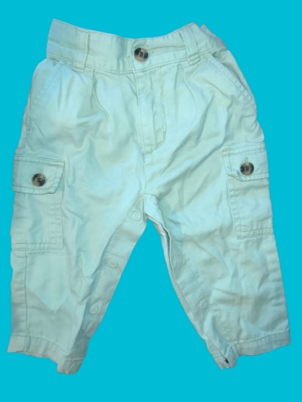 Kids' Neutral Cargo Pants with Button Flap Pockets - Cream